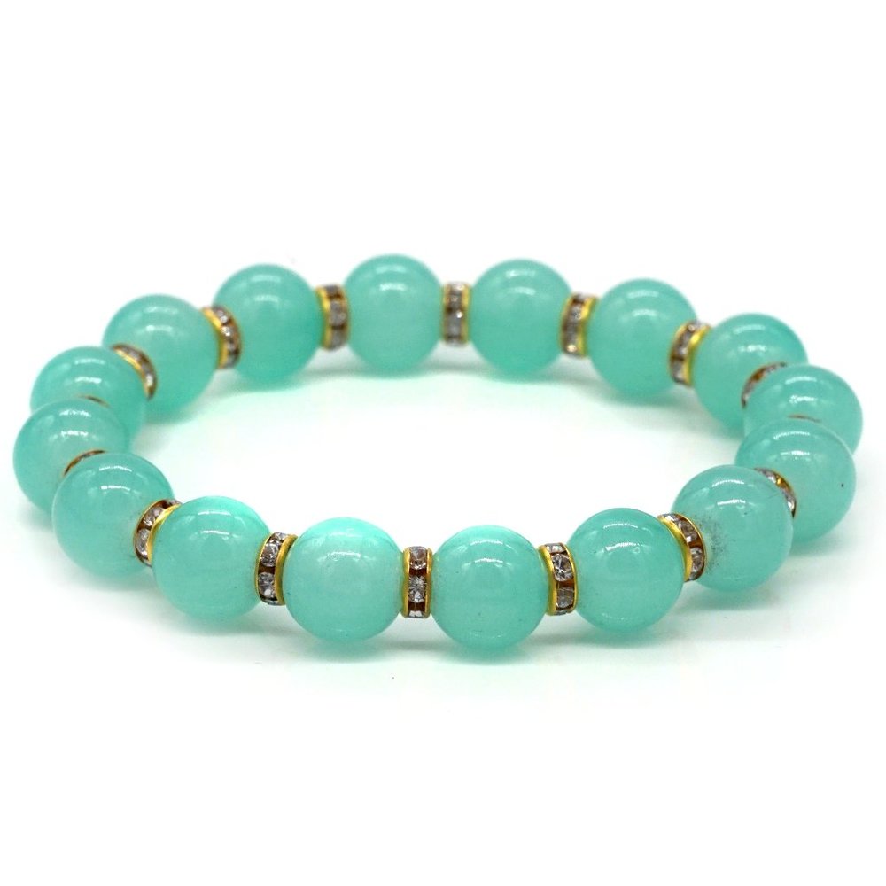Bracelet with Aqua color beads and Rhinestones OS.